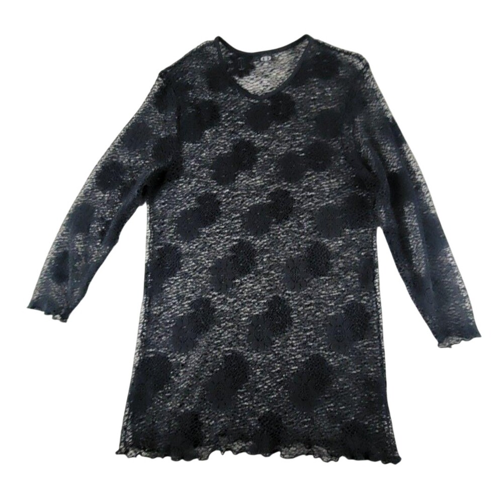 B Dress Womens Large Black Floral Lace Sheer Shift Long Sleeve Party Short
